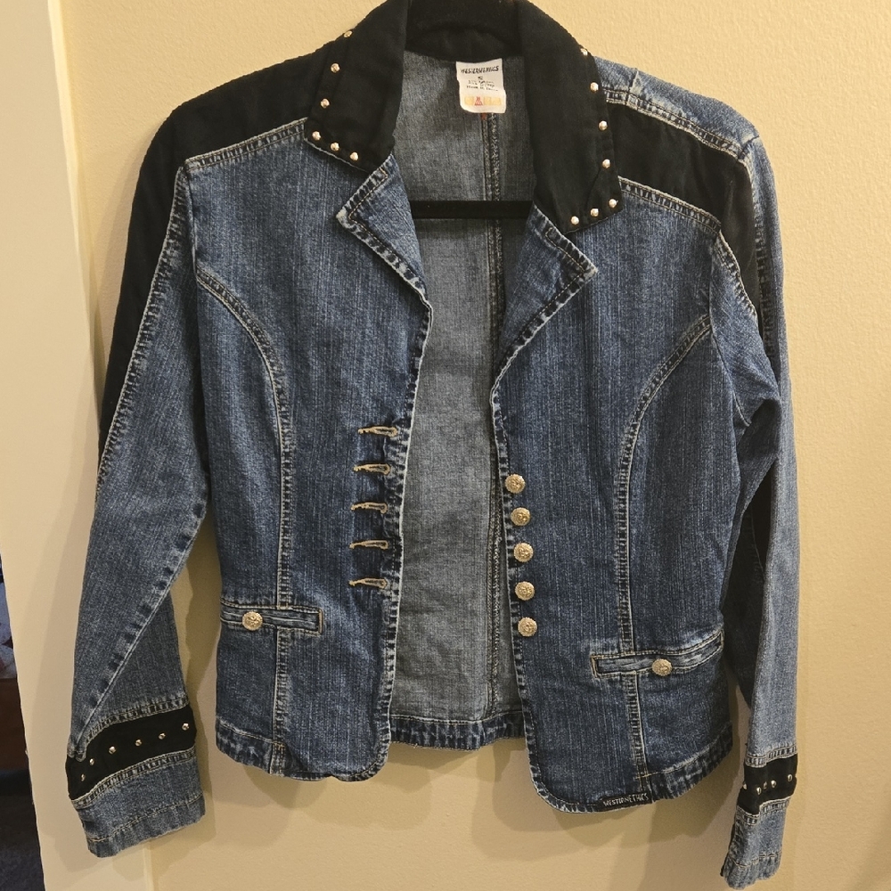 Blue and Black Jean Jacket with Studded Details